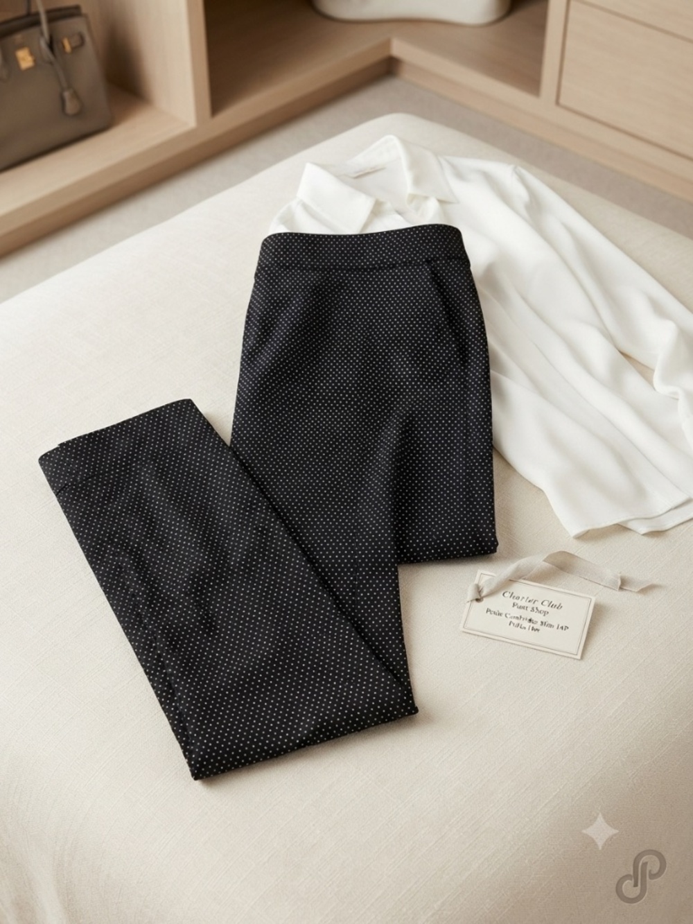 Polka Dot Pants Black white Charter Club Petite Cambridge Slim Size 14P